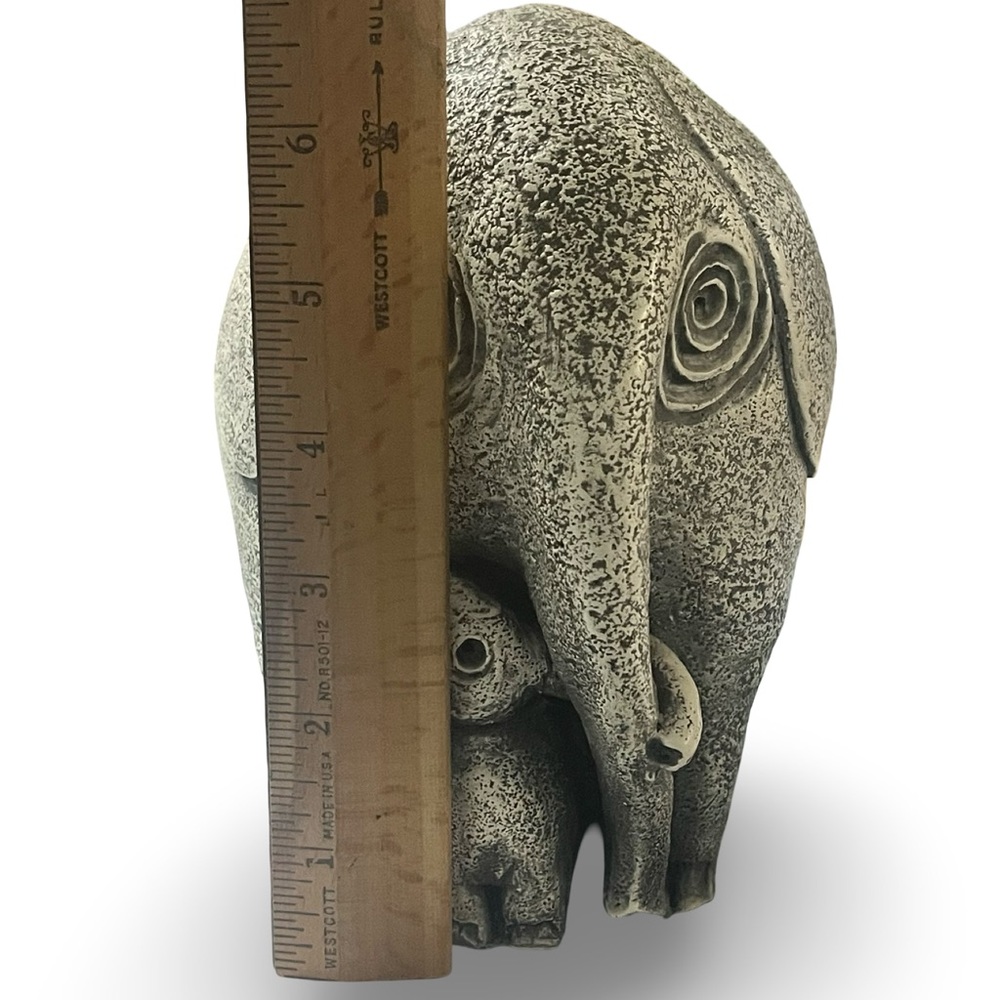 Large Vintage Neutral Stone Resin Elephant and Calf Sculpture 7” - Picture 9 of 9